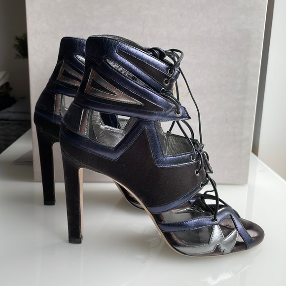 Jimmy Choo Denny 100 Heels in Mink/Mix Velvet/Metallic Nappa Leather size 38. - Picture 2 of 5
